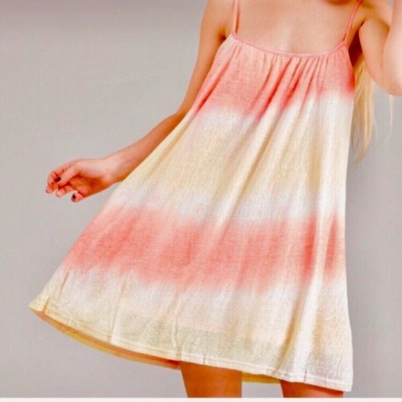 Pink Orange Yellow Tie Dye Sun Dress Fully Lined - Picture 3 of 10